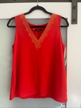 Vero Moda Red Top with Orange Lace V-Neck
